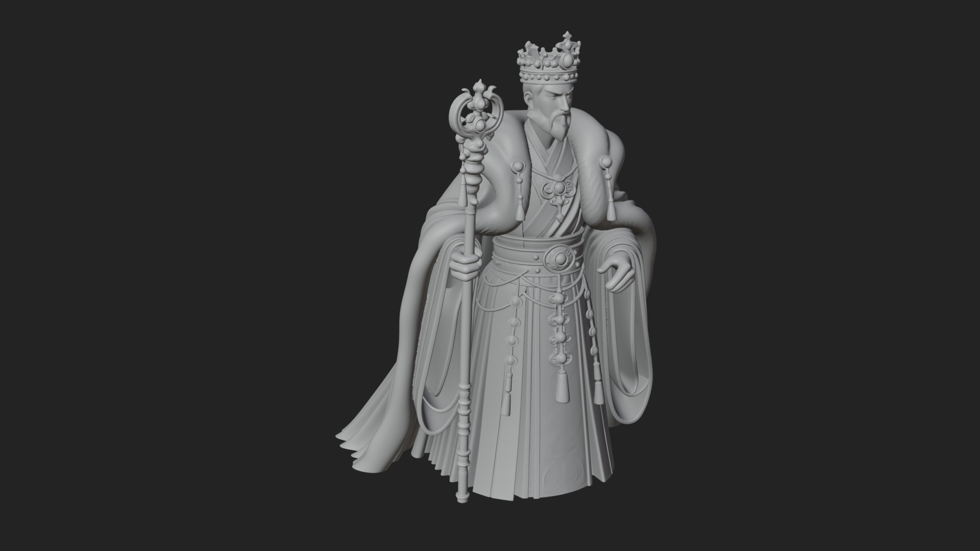 Crowned Bearded King Statue Design 16 3D Print Model 3D Model