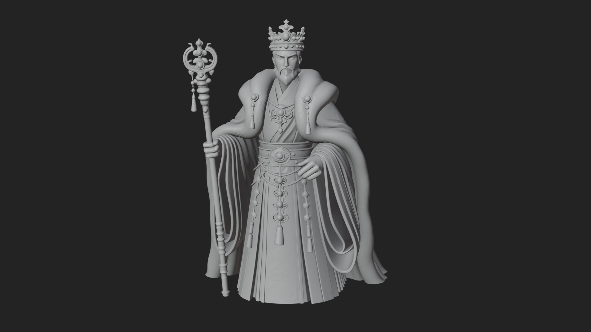 Crowned Bearded King Statue Design 16 3D Print Model 3D Model