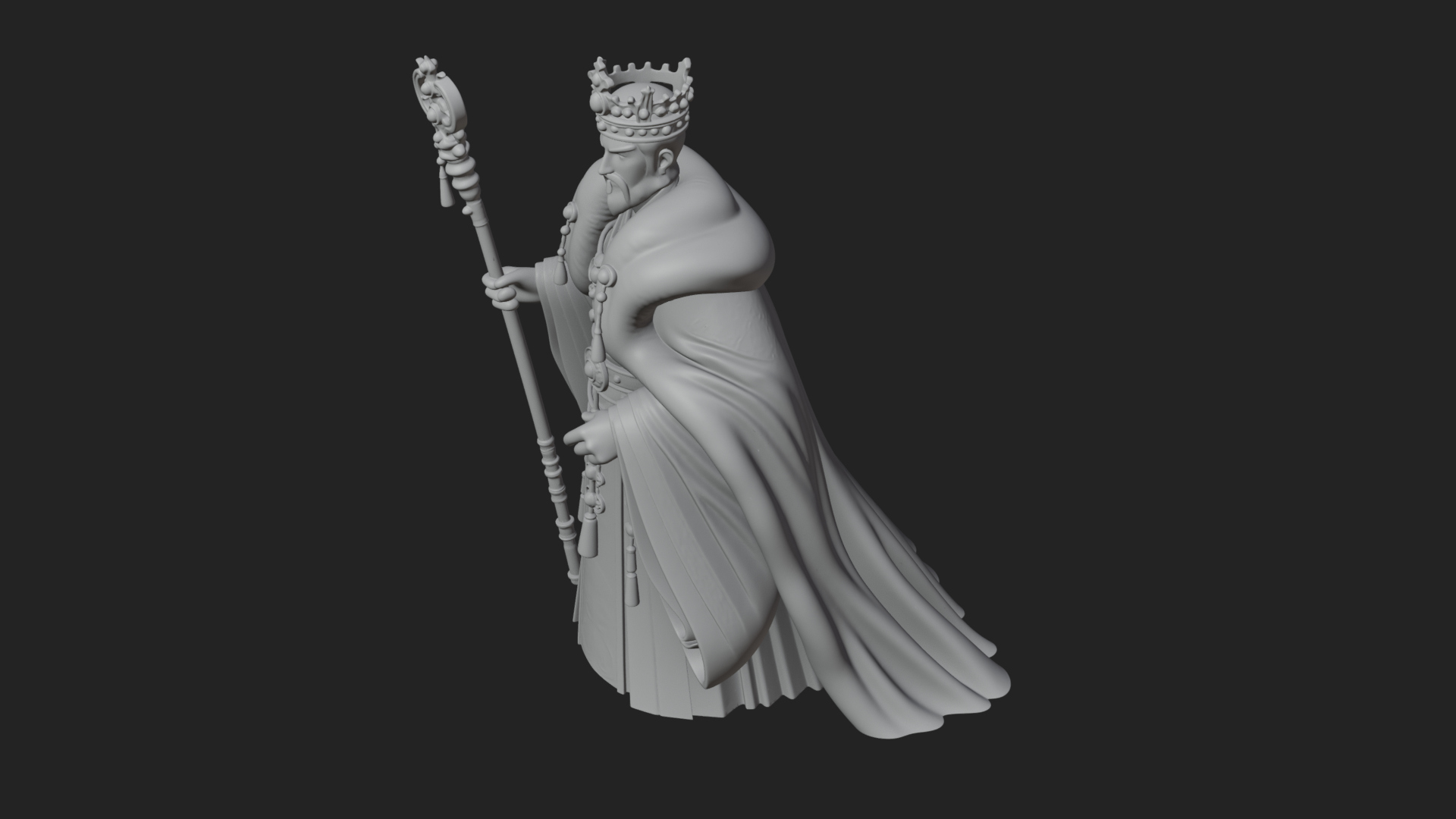 Crowned Bearded King Statue Design 16 3D Print Model 3D Model