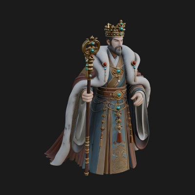 Crowned Bearded King Statue Design 16 3D Print Model