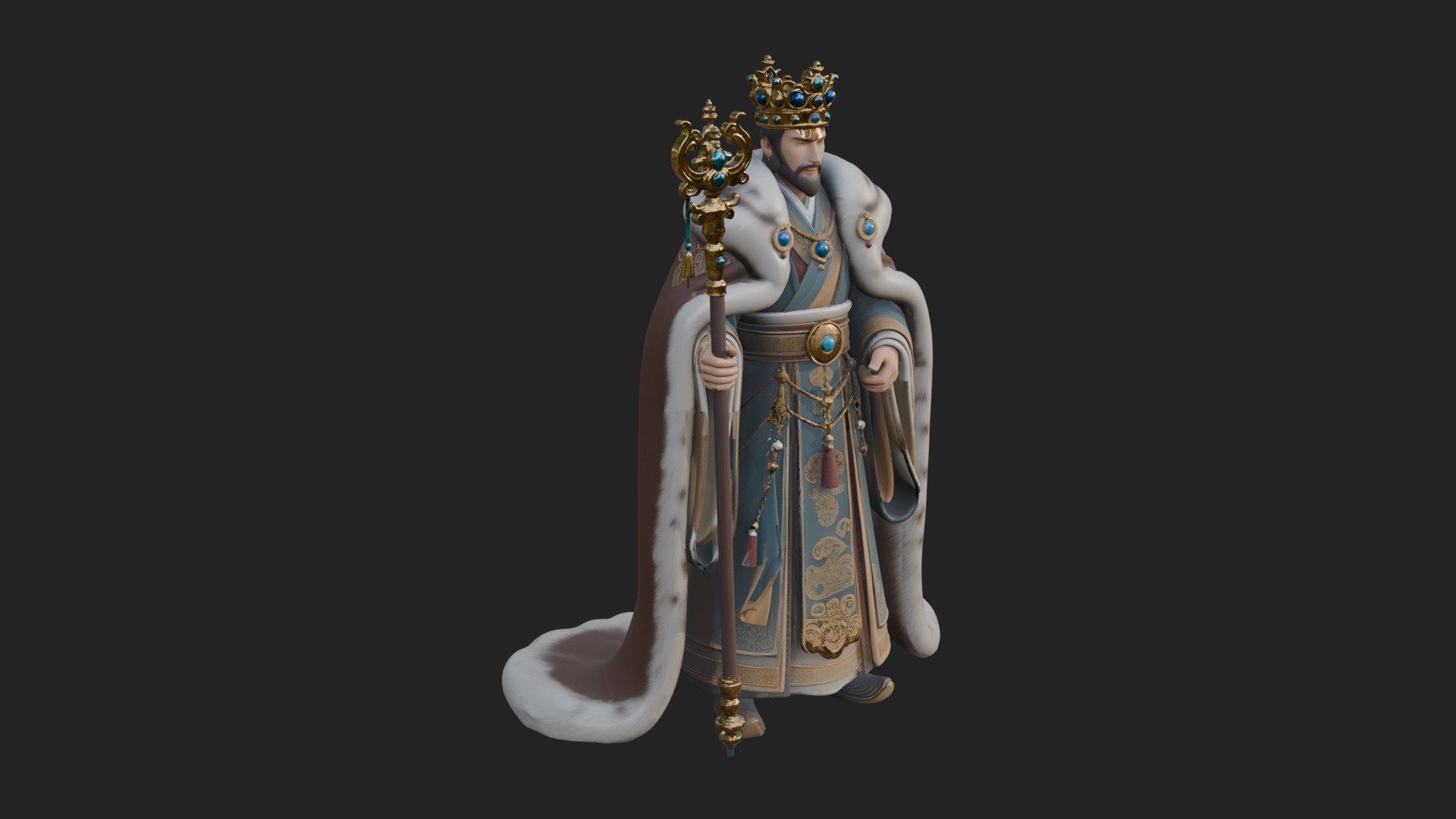 Crowned Bearded King Statue Design 17 3D Print Model 3D Model