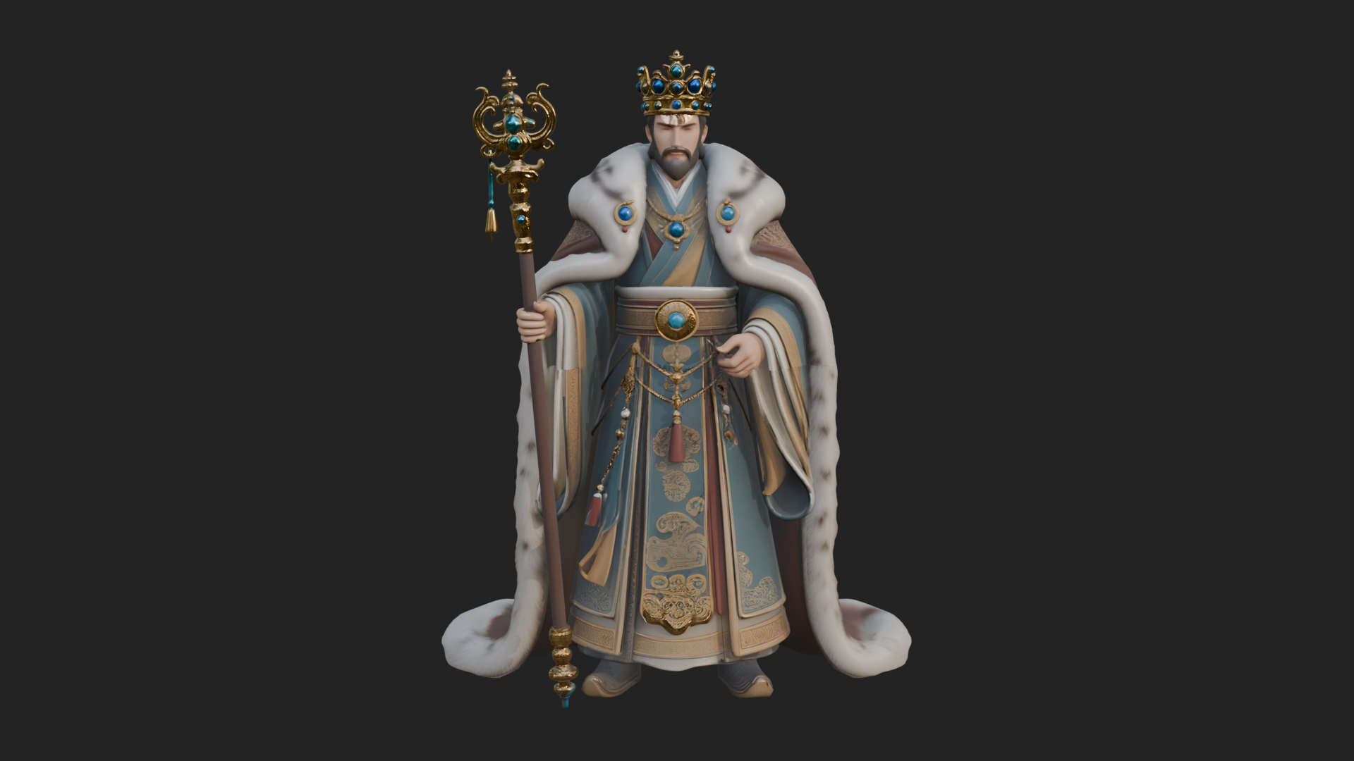 Crowned Bearded King Statue Design 17 3D Print Model 3D Model