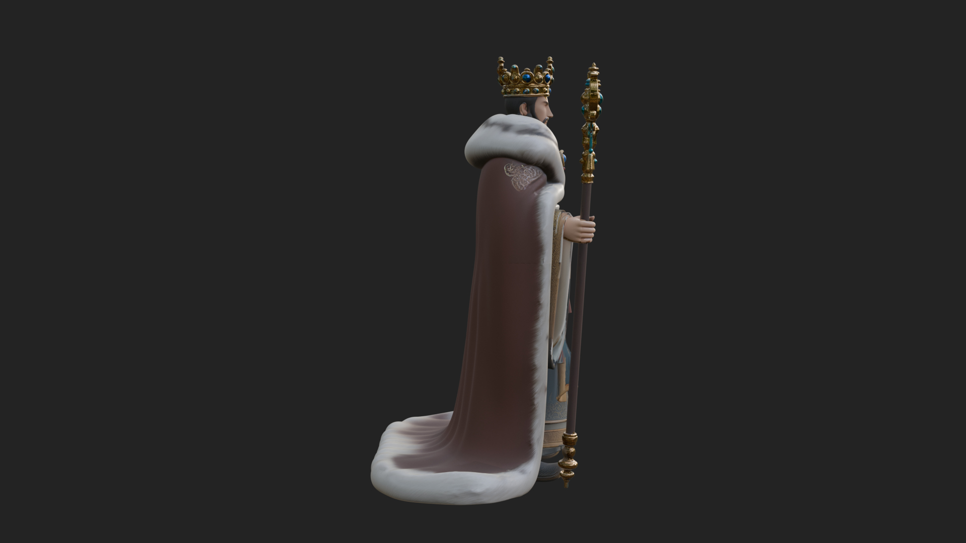 Crowned Bearded King Statue Design 17 3D Print Model 3D Model
