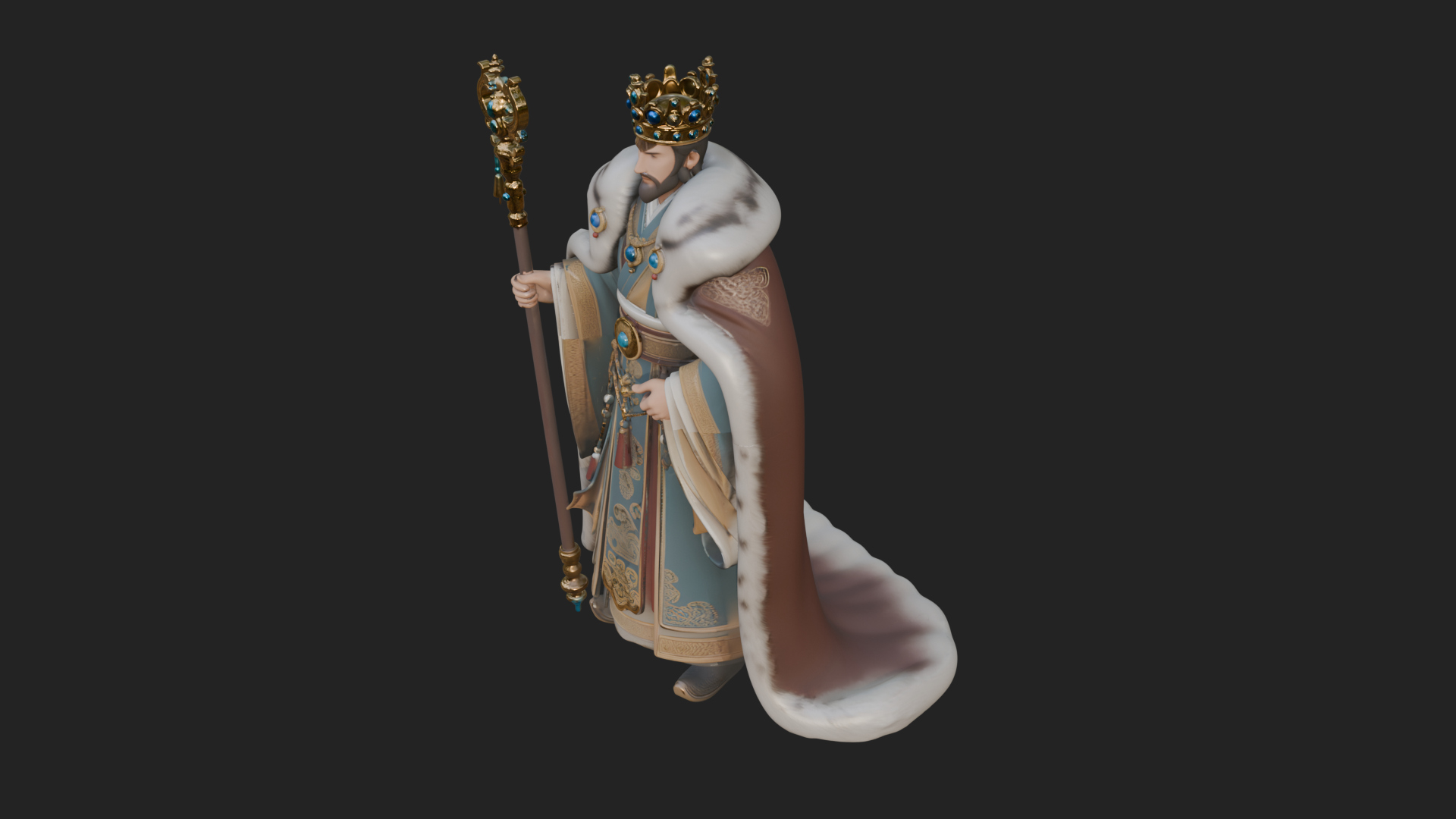 Crowned Bearded King Statue Design 17 3D Print Model 3D Model