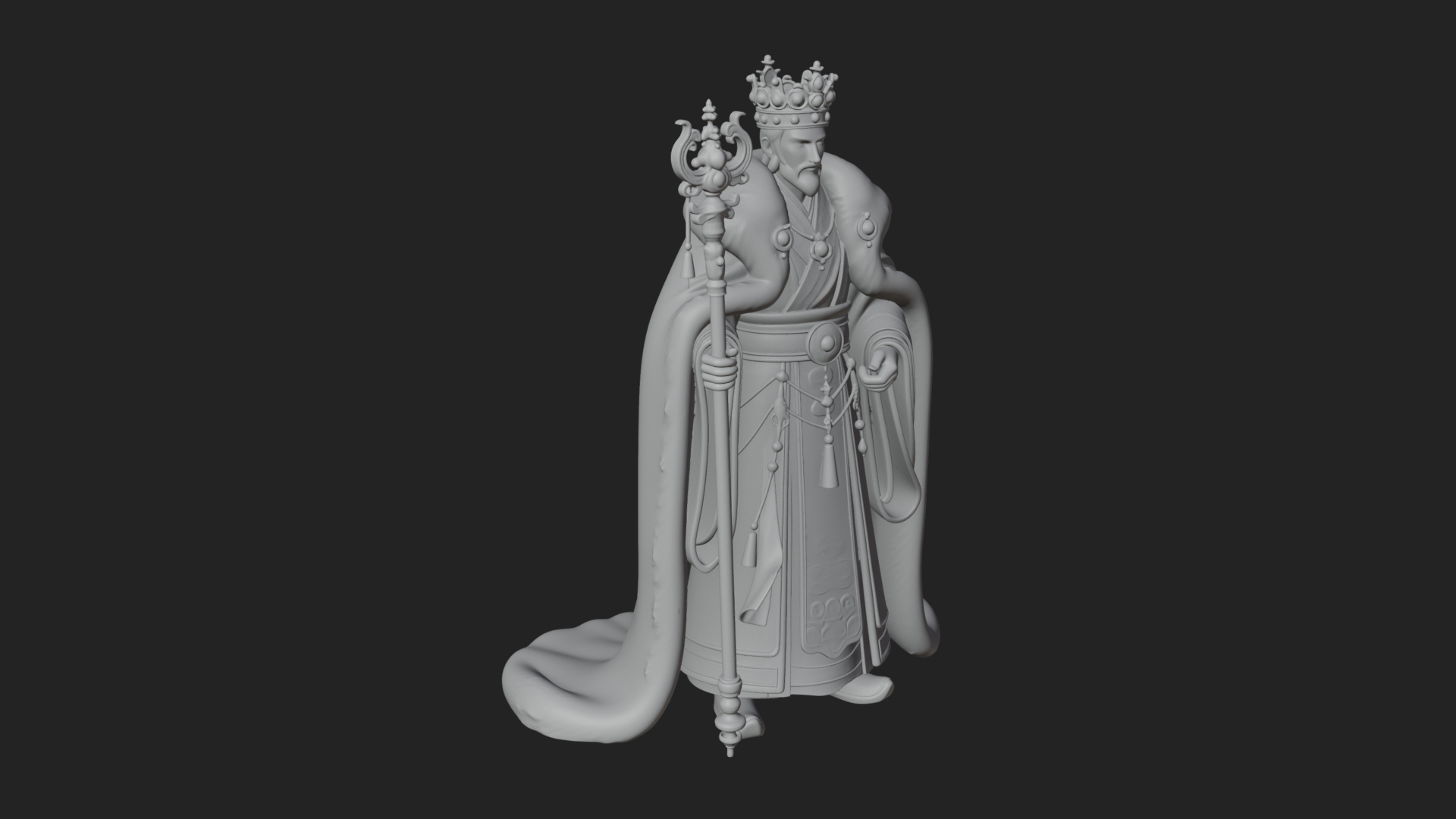Crowned Bearded King Statue Design 17 3D Print Model 3D Model