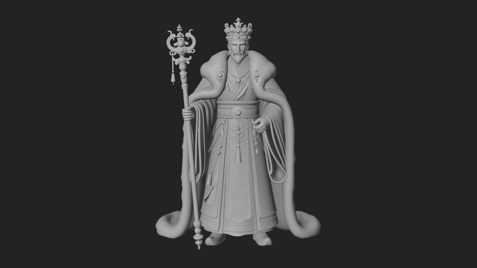 Crowned Bearded King Statue Design 17 3D Print Model 3D Model