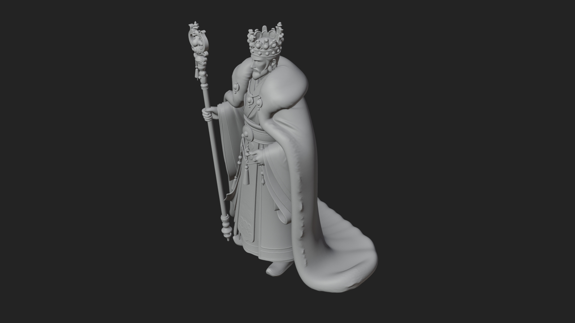 Crowned Bearded King Statue Design 17 3D Print Model 3D Model