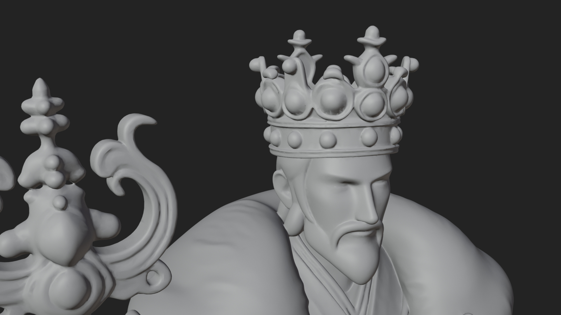 Crowned Bearded King Statue Design 17 3D Print Model 3D Model