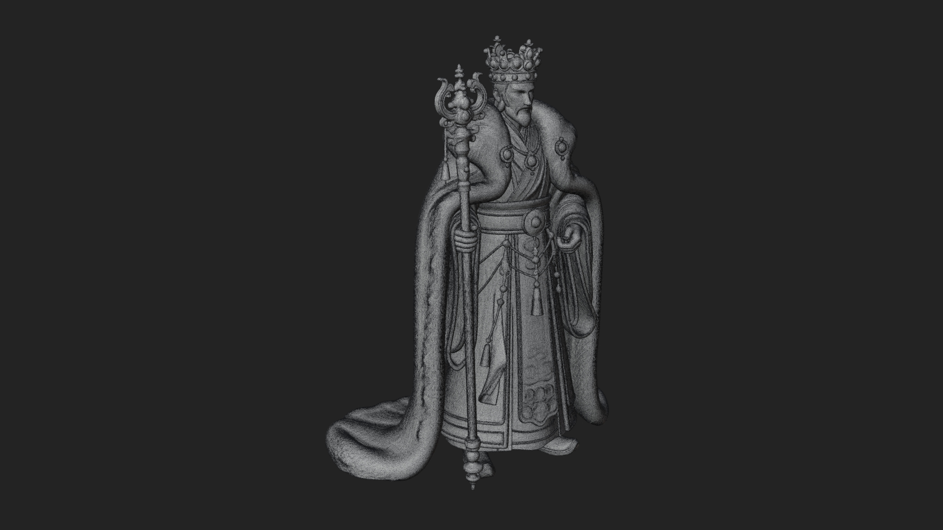 Crowned Bearded King Statue Design 17 3D Print Model 3D Model