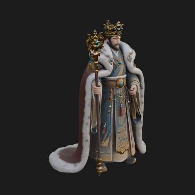 Crowned Bearded King Statue Design 17 3D Print Model