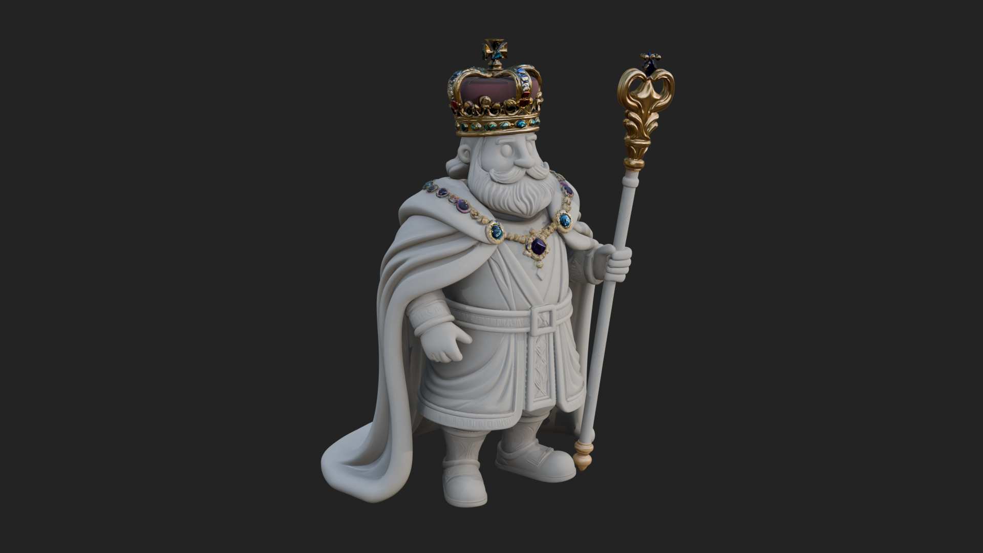 Crowned Bearded King Statue Design 18 3D Print Model 3D Model