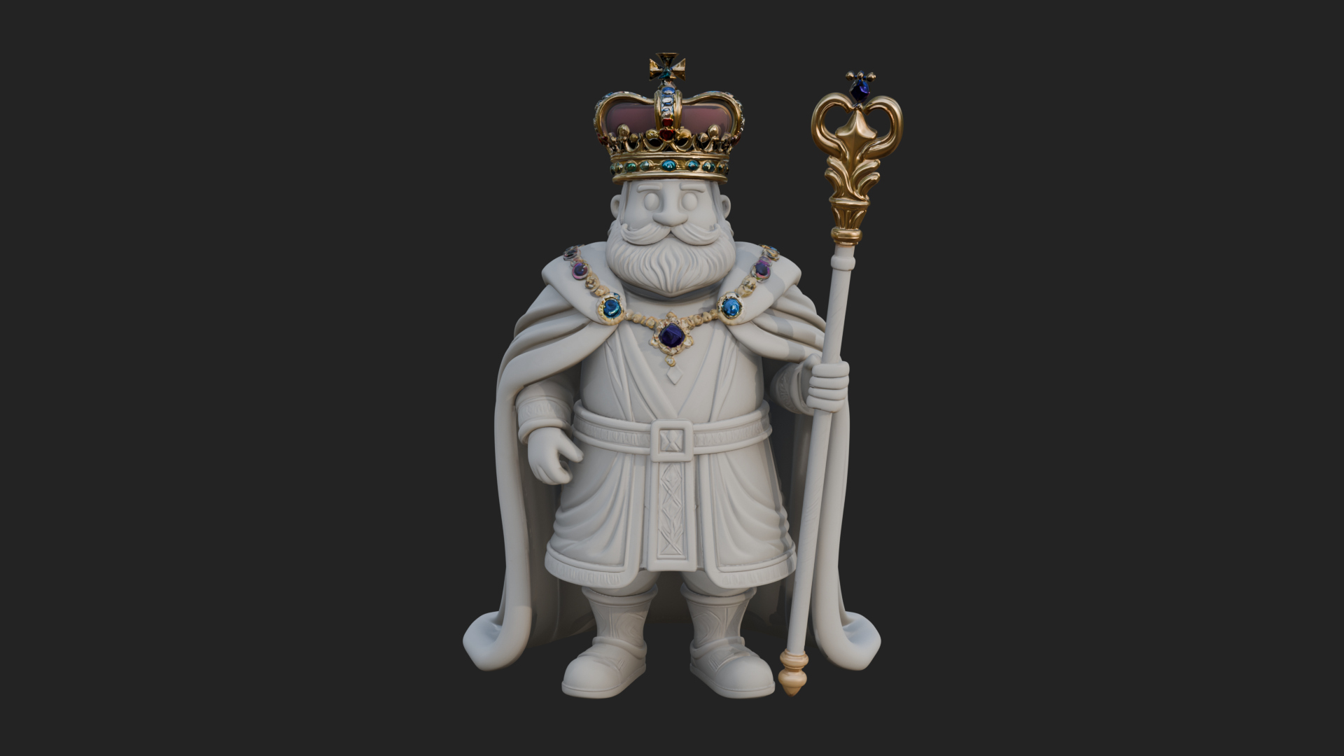Crowned Bearded King Statue Design 18 3D Print Model 3D Model
