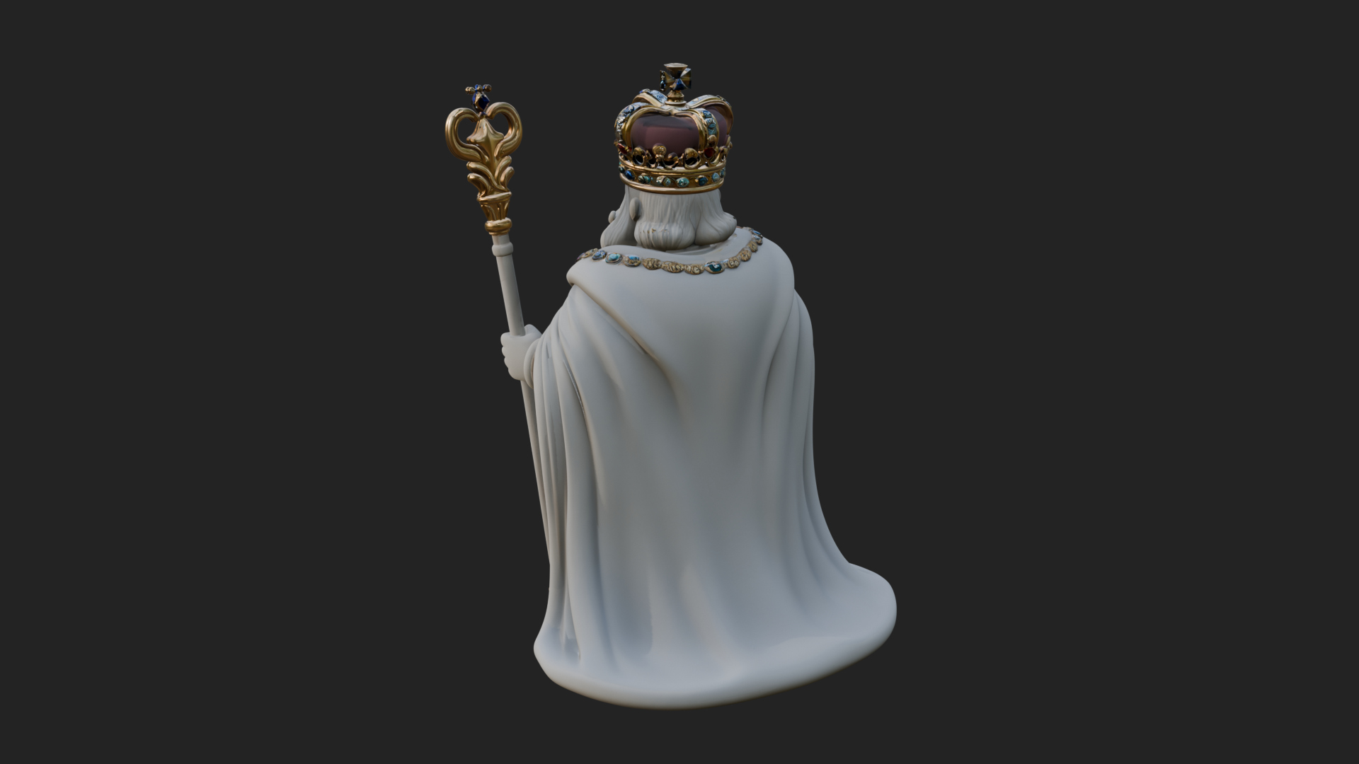 Crowned Bearded King Statue Design 18 3D Print Model 3D Model