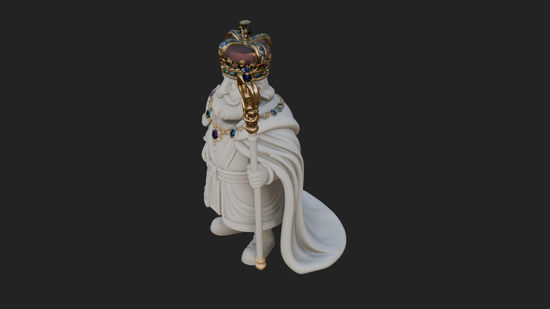Crowned Bearded King Statue Design 18 3D Print Model 3D Model