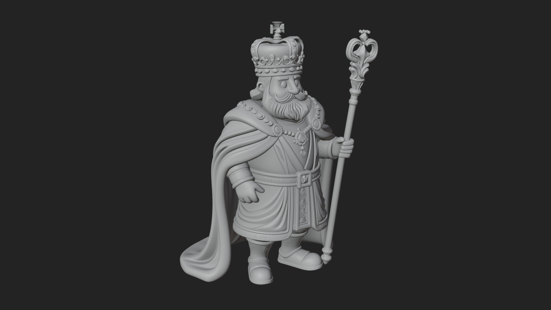 Crowned Bearded King Statue Design 18 3D Print Model 3D Model