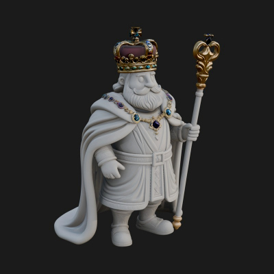 Crowned Bearded King Statue Design 18 3D Print Model