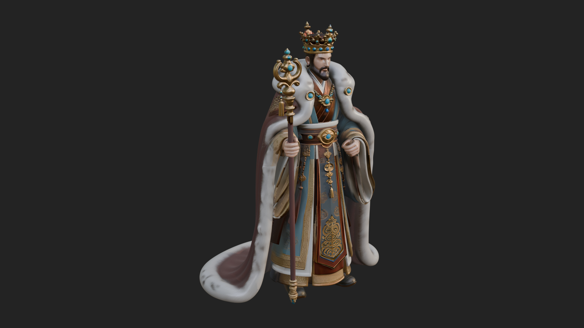 Crowned Bearded King Statue Design 19 3D Print Model 3D Model
