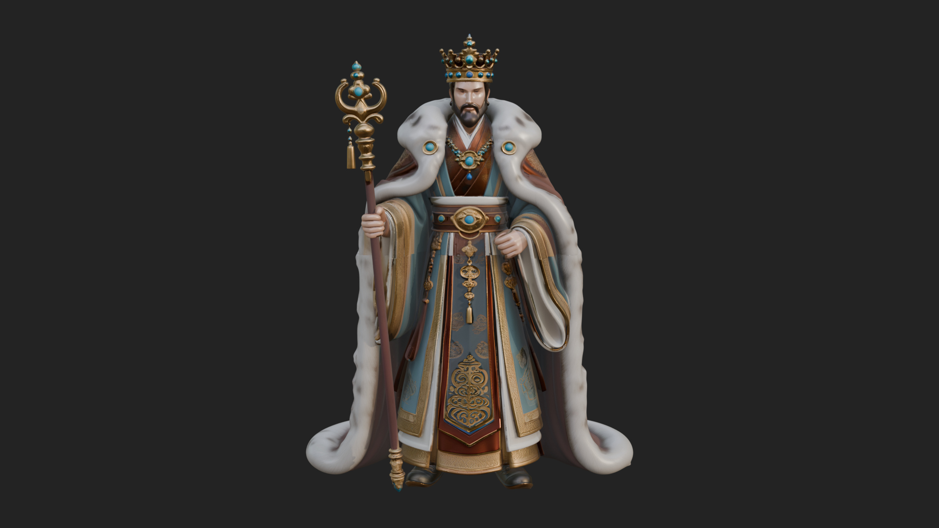 Crowned Bearded King Statue Design 19 3D Print Model 3D Model