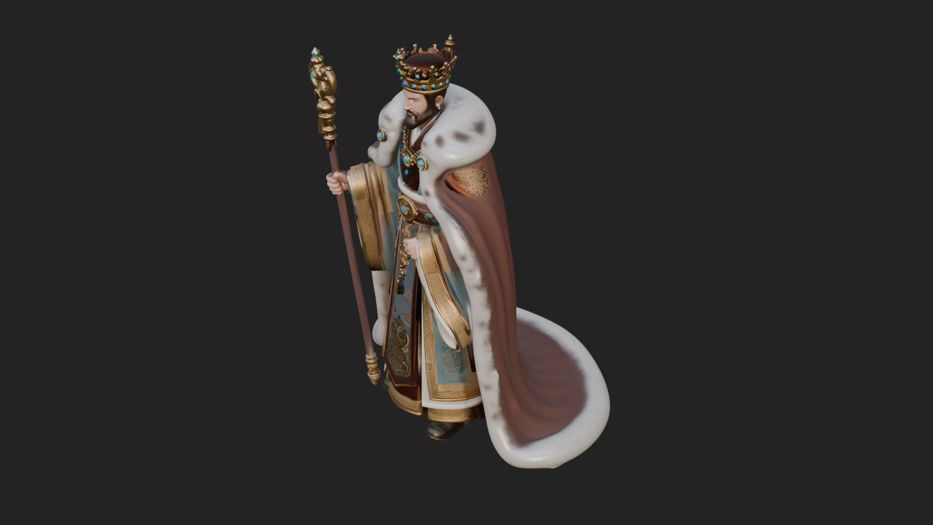 Crowned Bearded King Statue Design 19 3D Print Model 3D Model