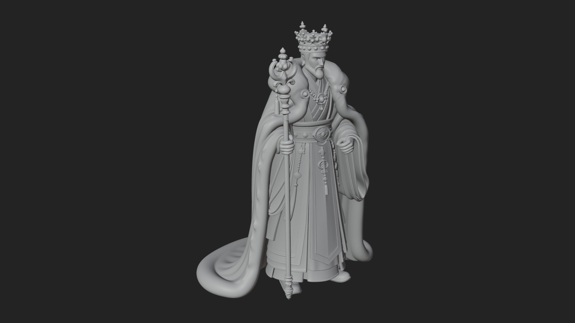 Crowned Bearded King Statue Design 19 3D Print Model 3D Model
