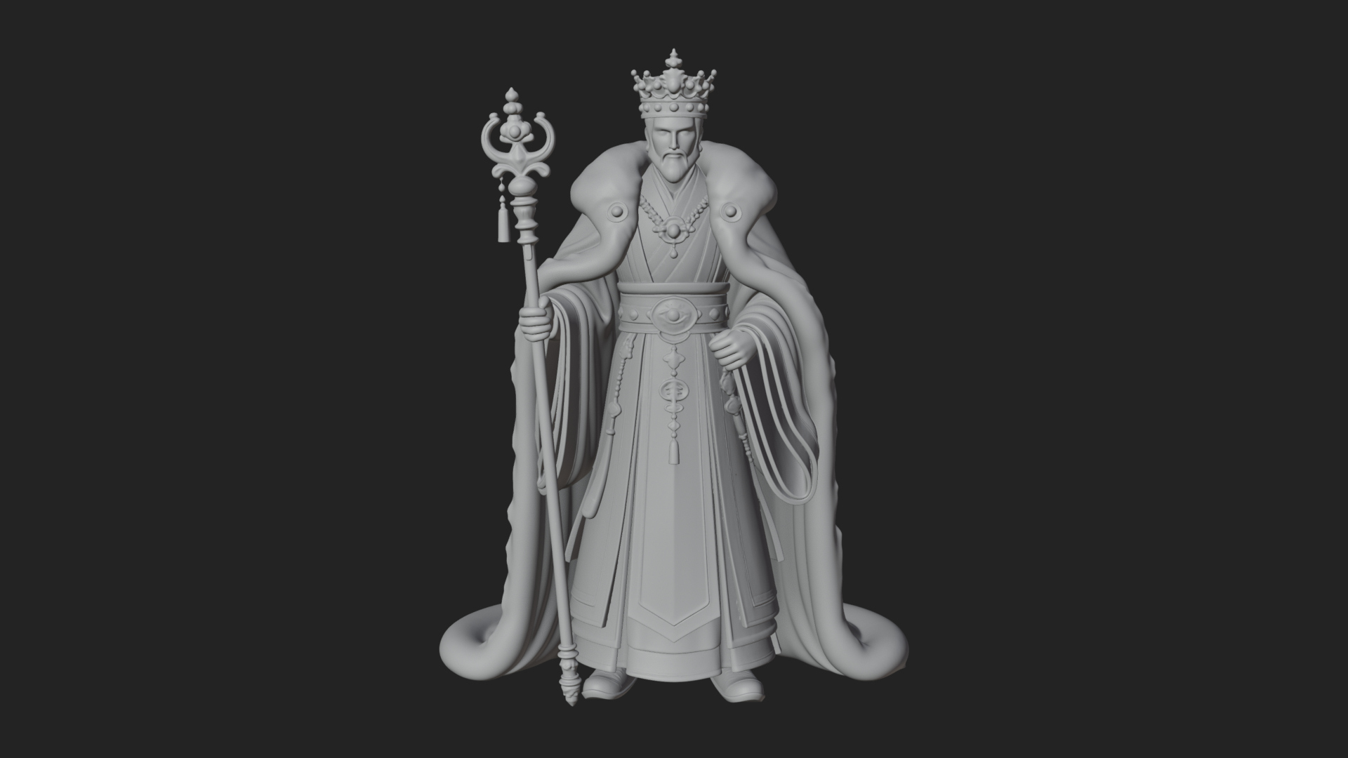 Crowned Bearded King Statue Design 19 3D Print Model 3D Model