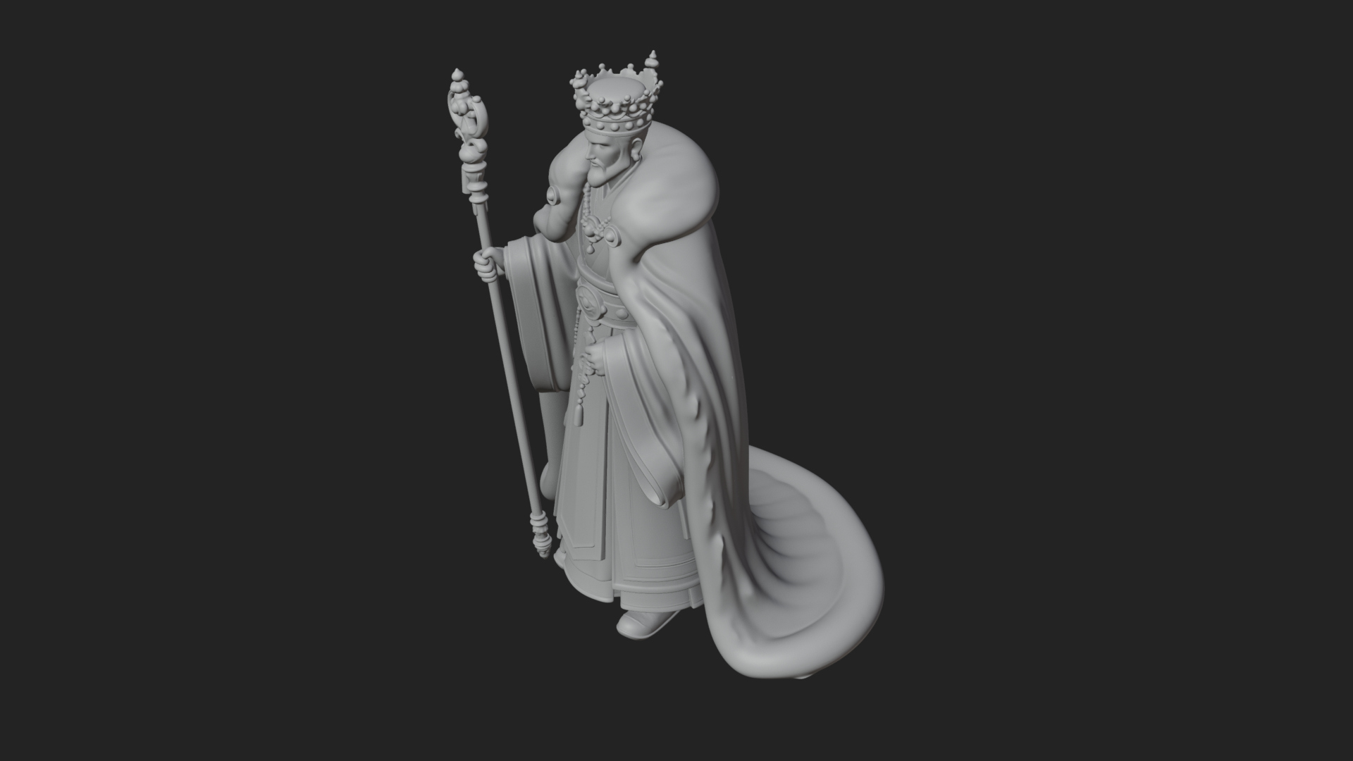 Crowned Bearded King Statue Design 19 3D Print Model 3D Model