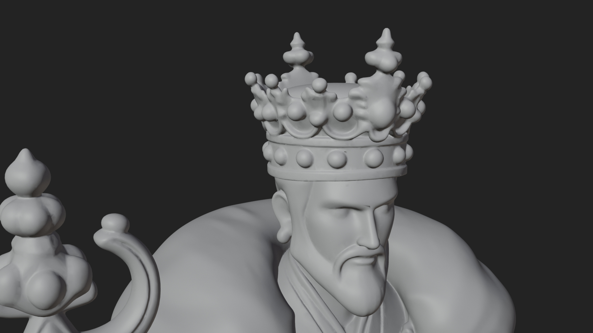 Crowned Bearded King Statue Design 19 3D Print Model 3D Model