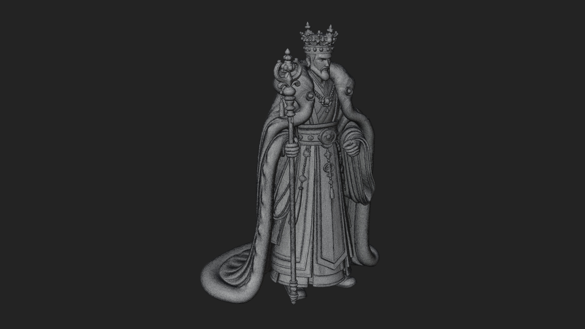 Crowned Bearded King Statue Design 19 3D Print Model 3D Model