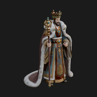 Crowned Bearded King Statue Design 19 3D Print Model