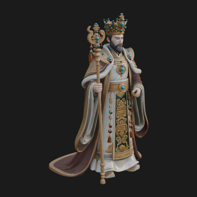Crowned Bearded King Statue Design 2 3D Print Model