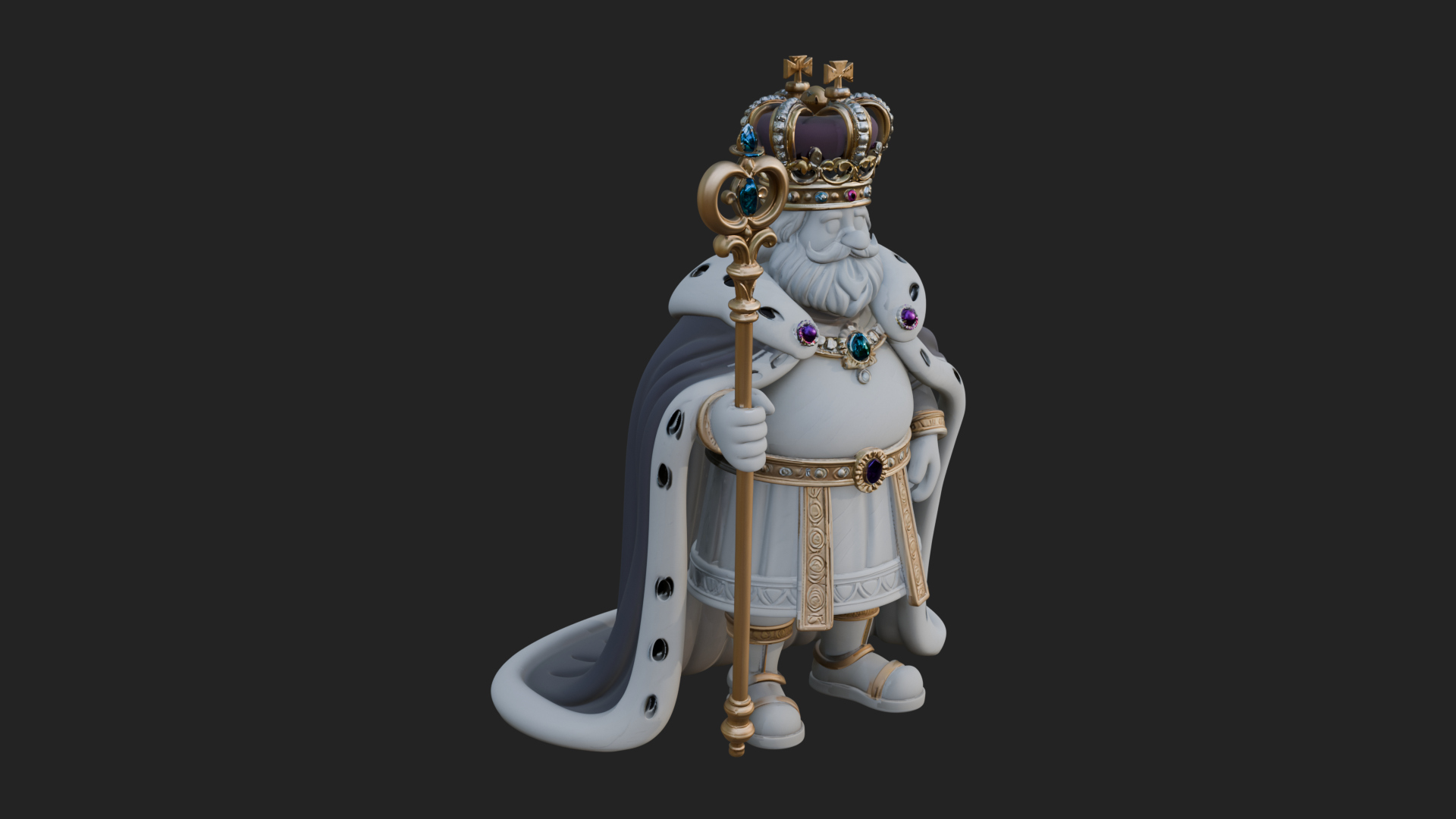 Crowned Bearded King Statue Design 20 3D Print Model 3D Model