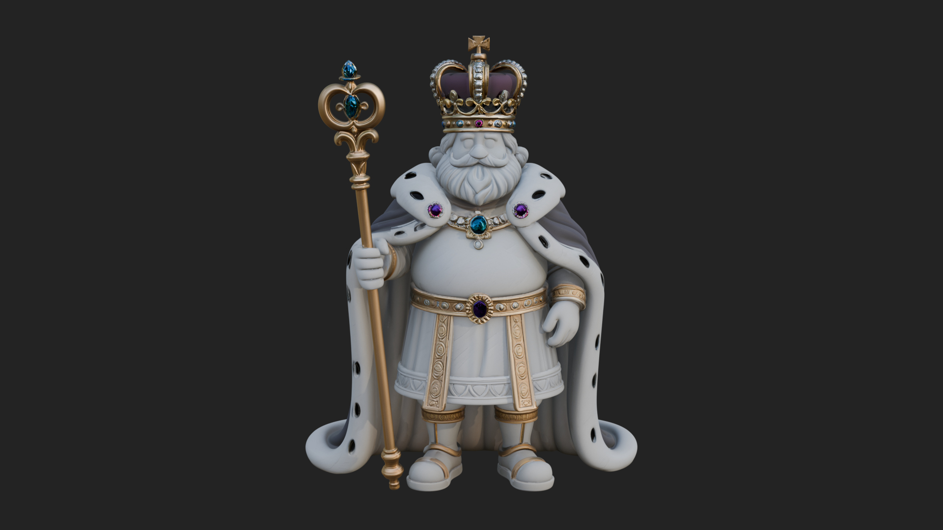 Crowned Bearded King Statue Design 20 3D Print Model 3D Model