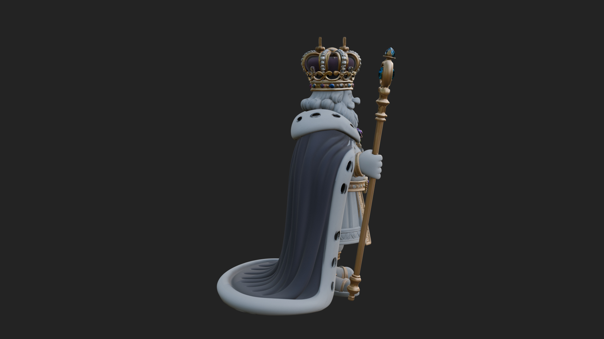 Crowned Bearded King Statue Design 20 3D Print Model 3D Model