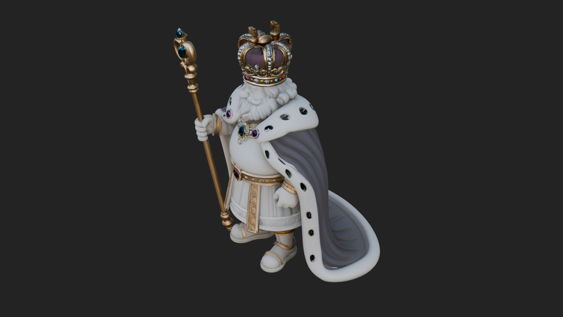Crowned Bearded King Statue Design 20 3D Print Model 3D Model