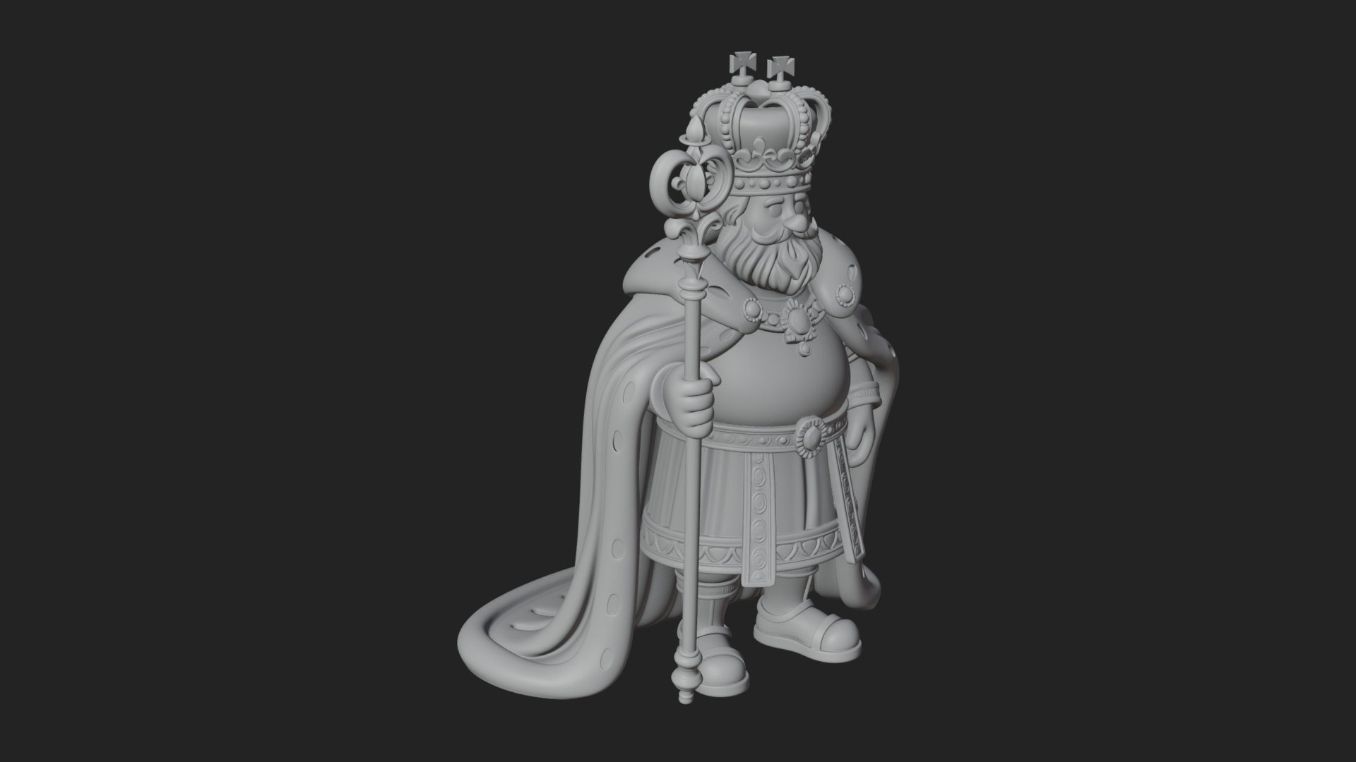 Crowned Bearded King Statue Design 20 3D Print Model 3D Model