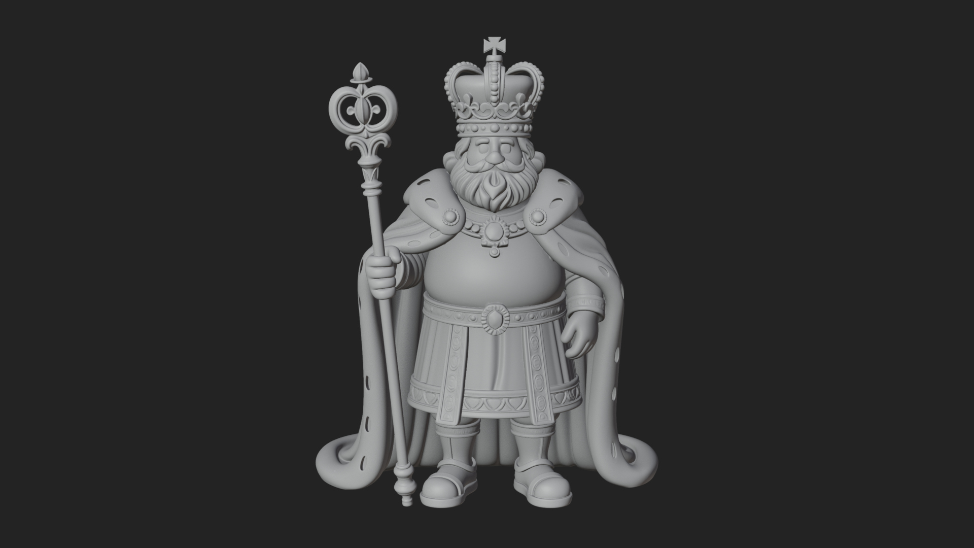 Crowned Bearded King Statue Design 20 3D Print Model 3D Model