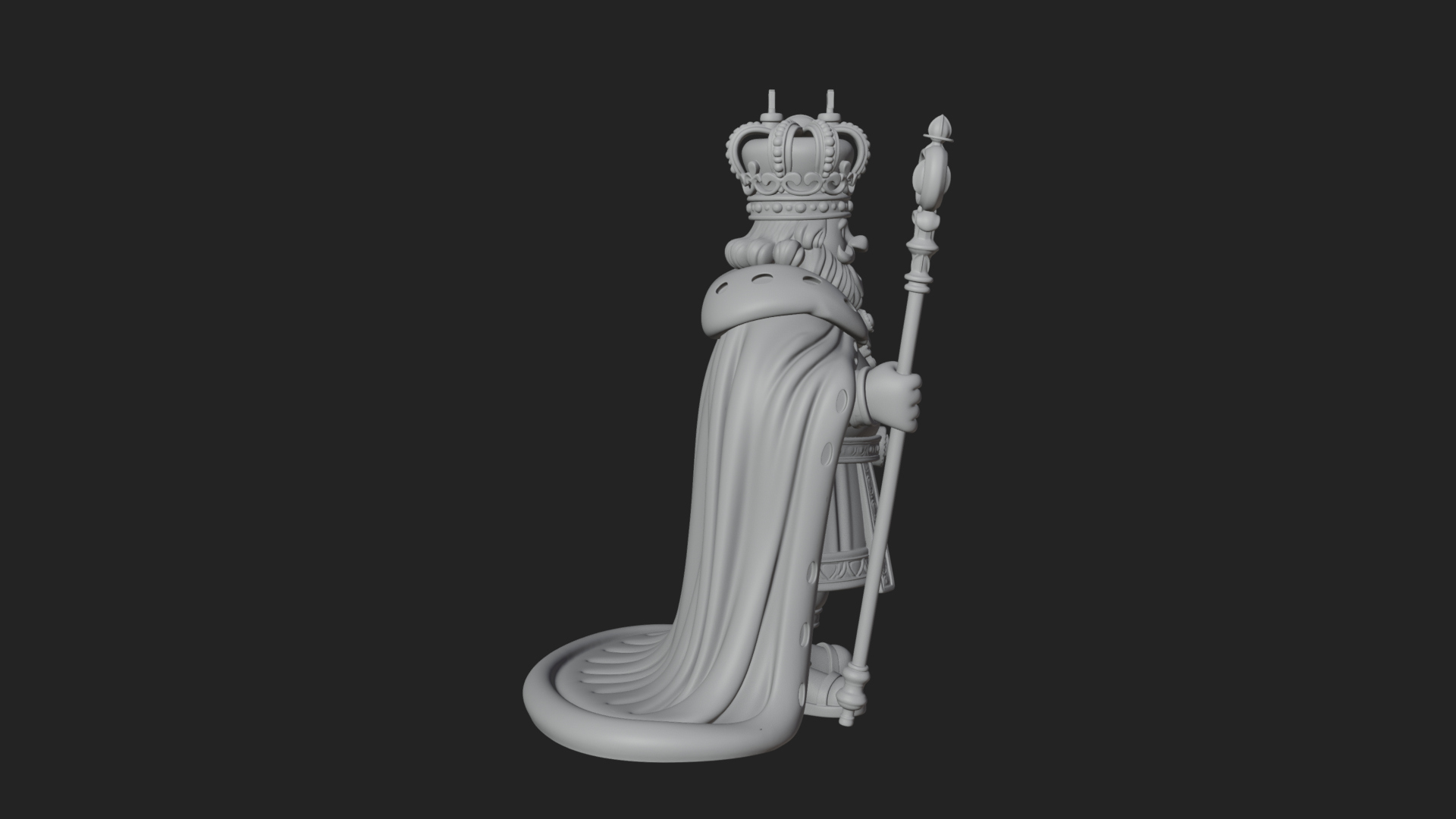 Crowned Bearded King Statue Design 20 3D Print Model 3D Model