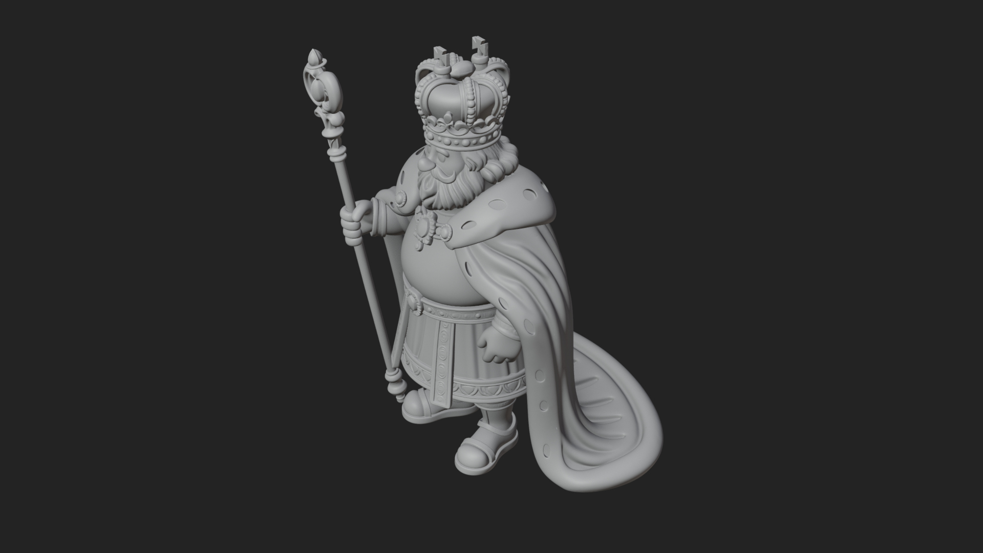 Crowned Bearded King Statue Design 20 3D Print Model 3D Model