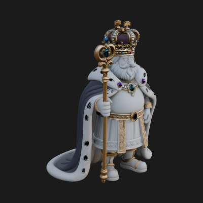 Crowned Bearded King Statue Design 20 3D Print Model