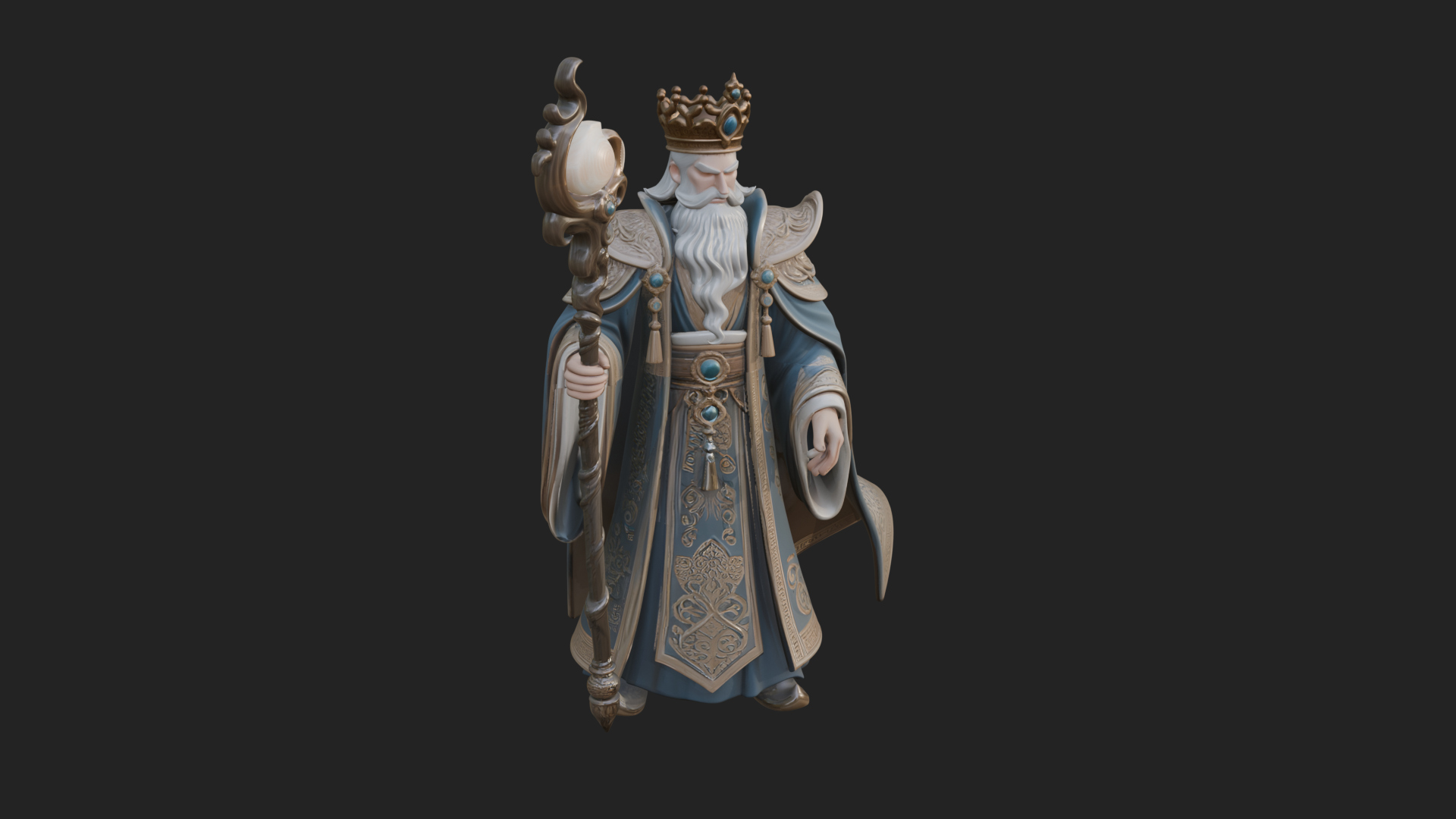 Crowned Bearded King Statue Design 21 3D Print Model 3D Model