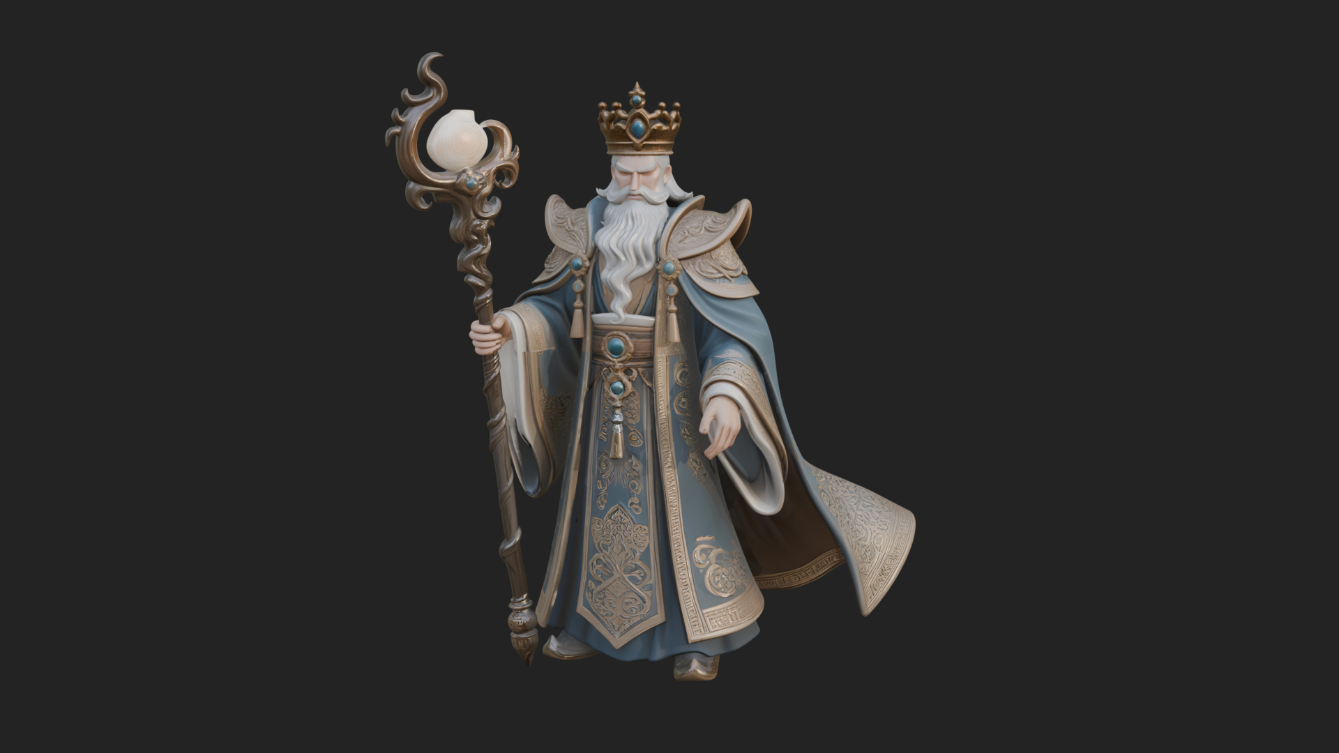 Crowned Bearded King Statue Design 21 3D Print Model 3D Model