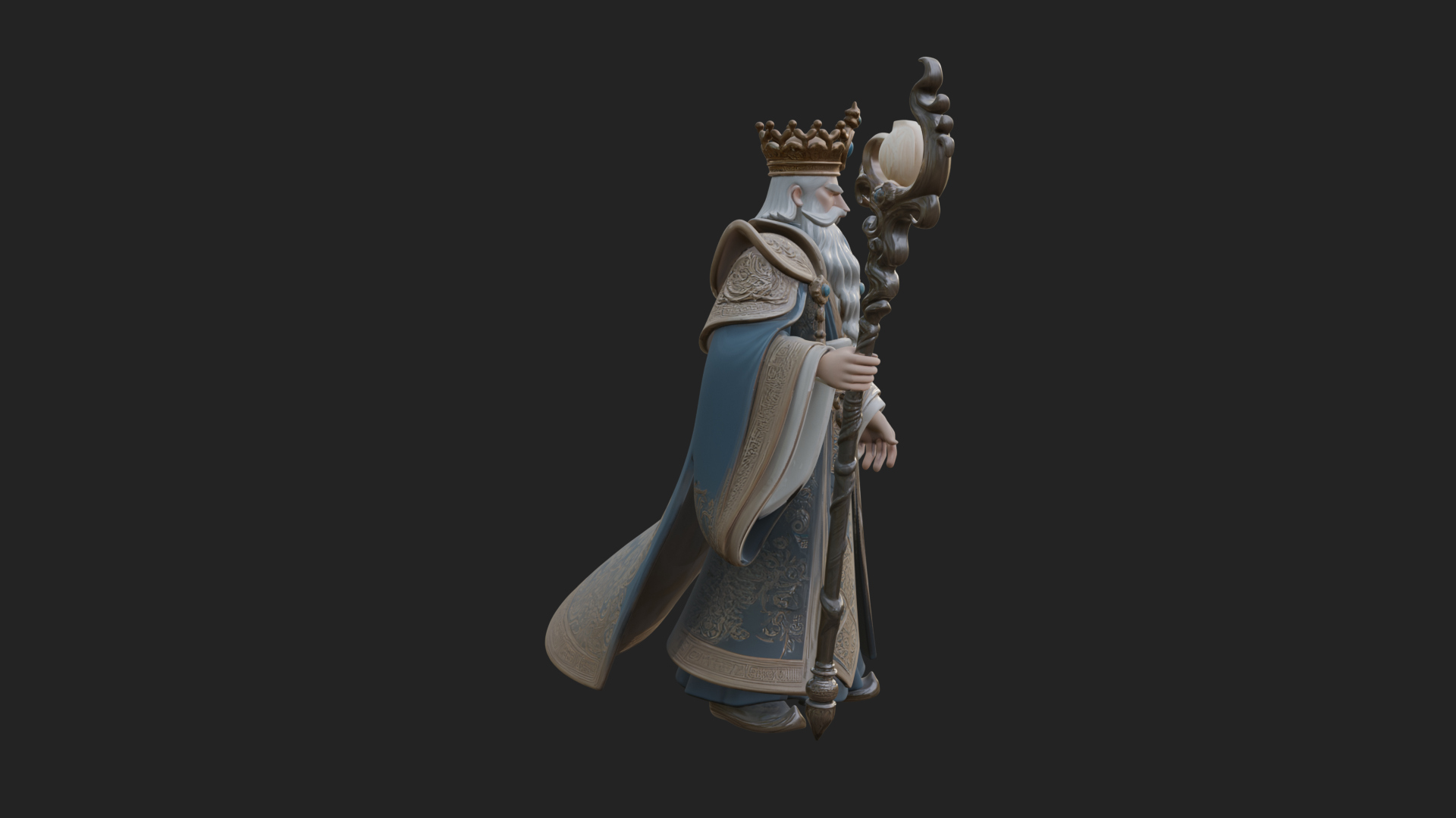 Crowned Bearded King Statue Design 21 3D Print Model 3D Model