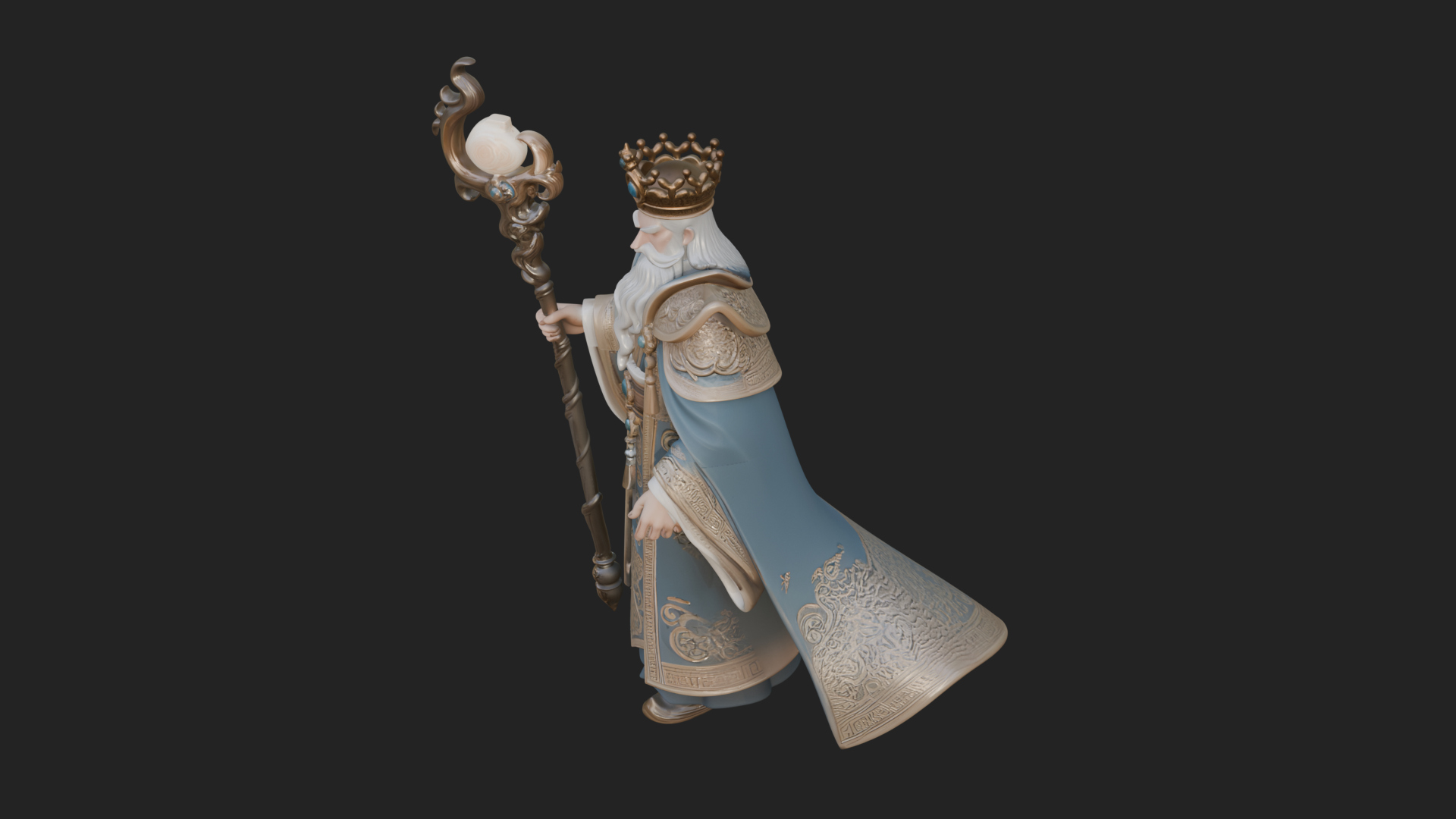 Crowned Bearded King Statue Design 21 3D Print Model 3D Model