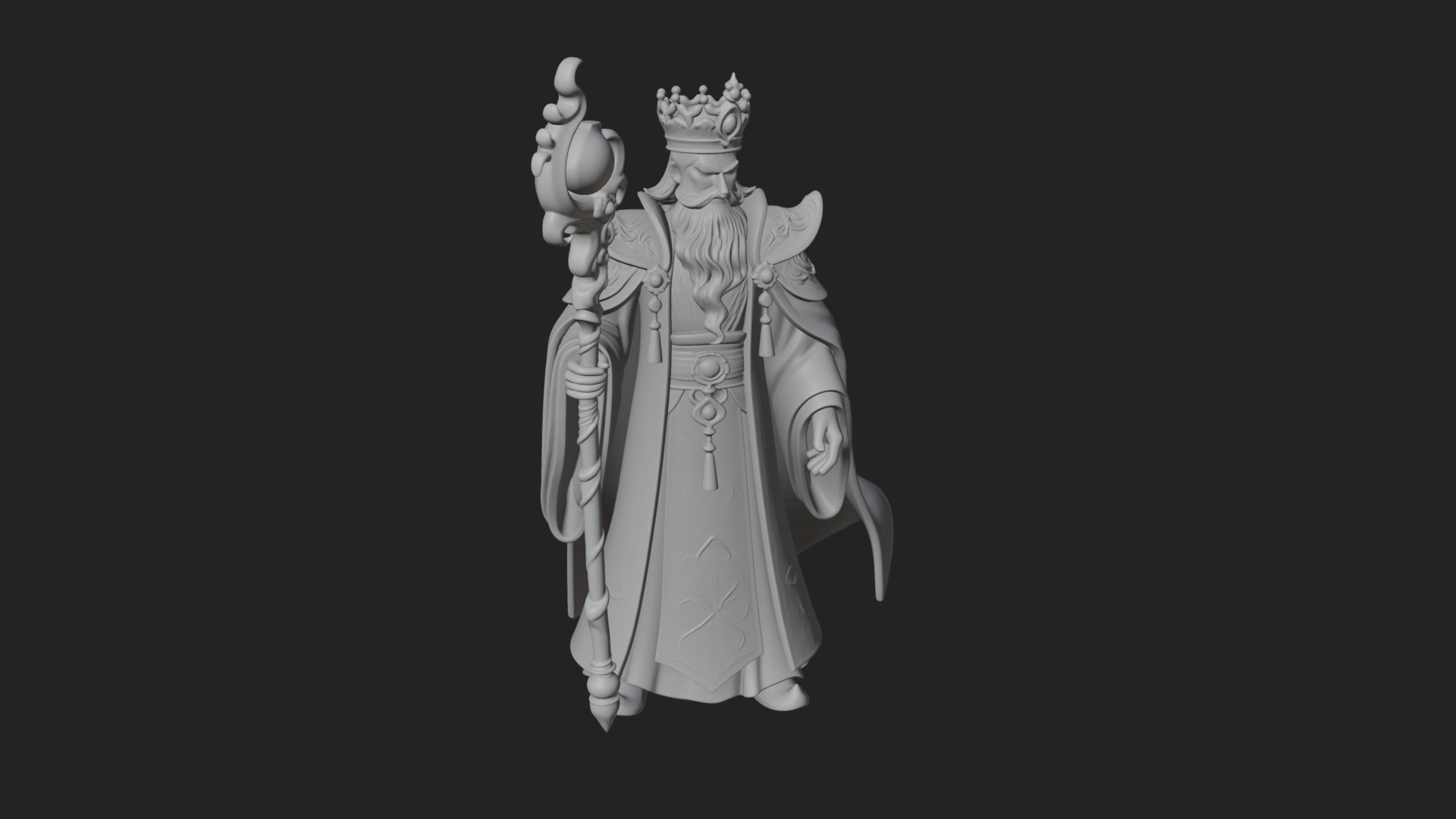 Crowned Bearded King Statue Design 21 3D Print Model 3D Model
