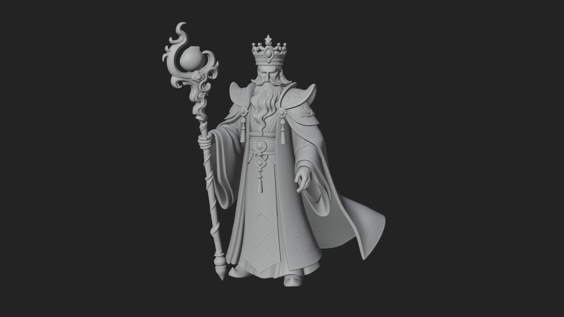 Crowned Bearded King Statue Design 21 3D Print Model 3D Model