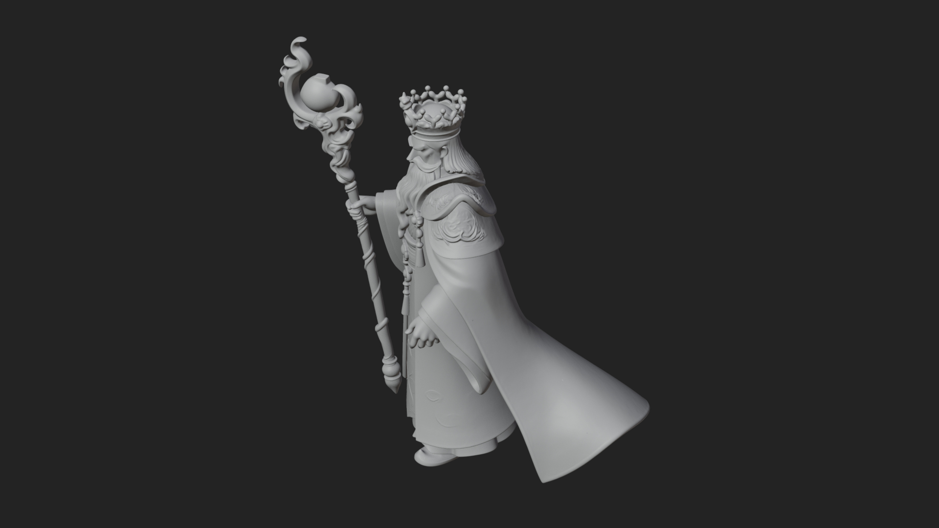 Crowned Bearded King Statue Design 21 3D Print Model 3D Model