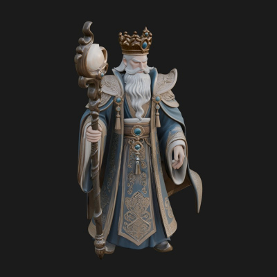 Crowned Bearded King Statue Design 21 3D Print Model