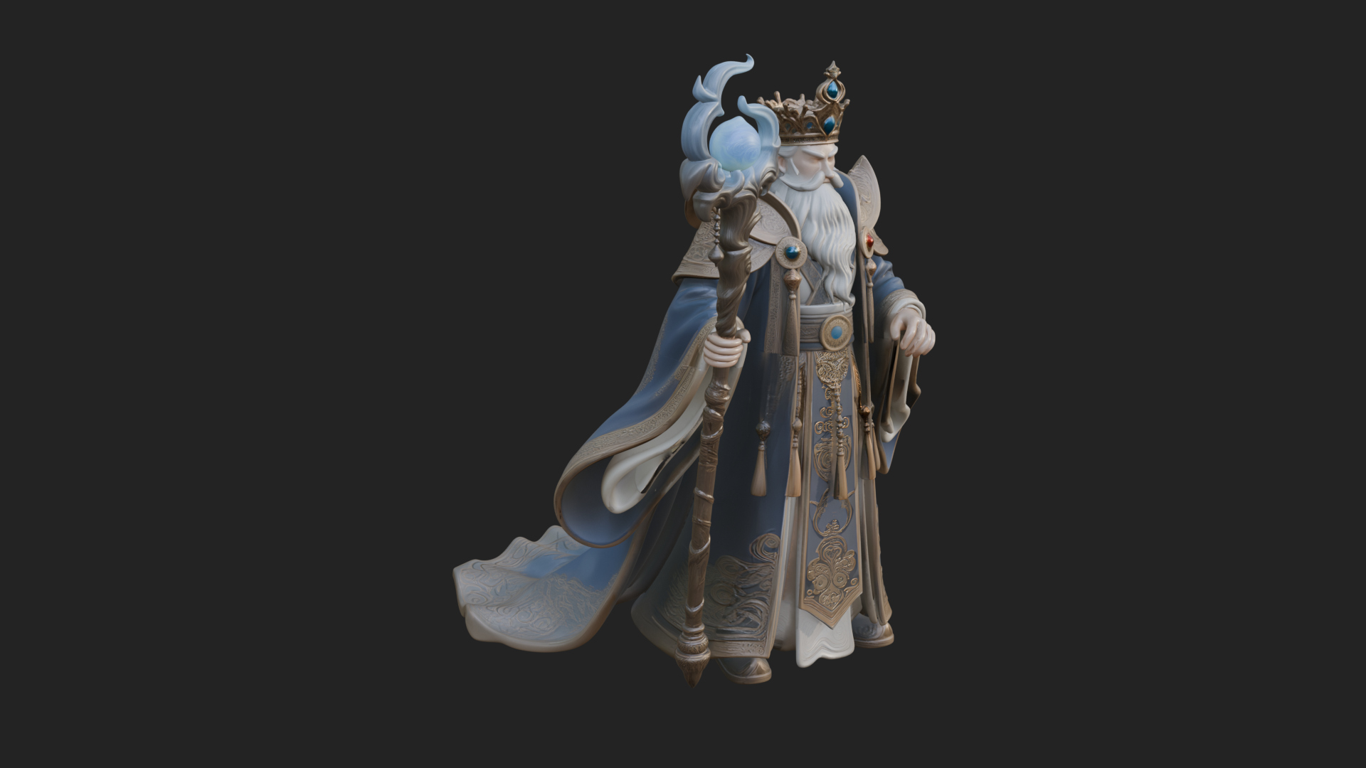 Crowned Bearded King Statue Design 22 3d Print Model 3D Model