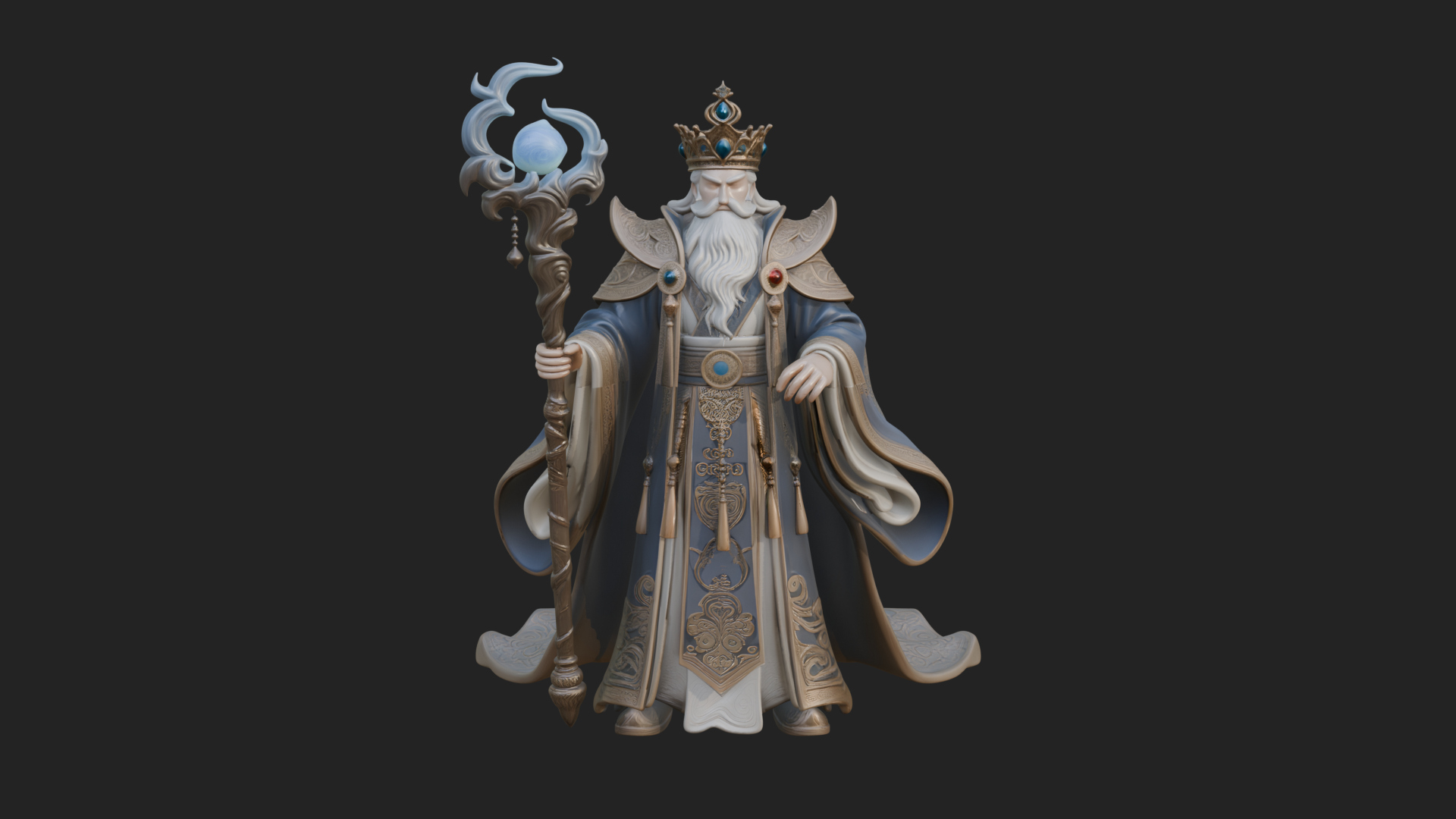 Crowned Bearded King Statue Design 22 3d Print Model 3D Model