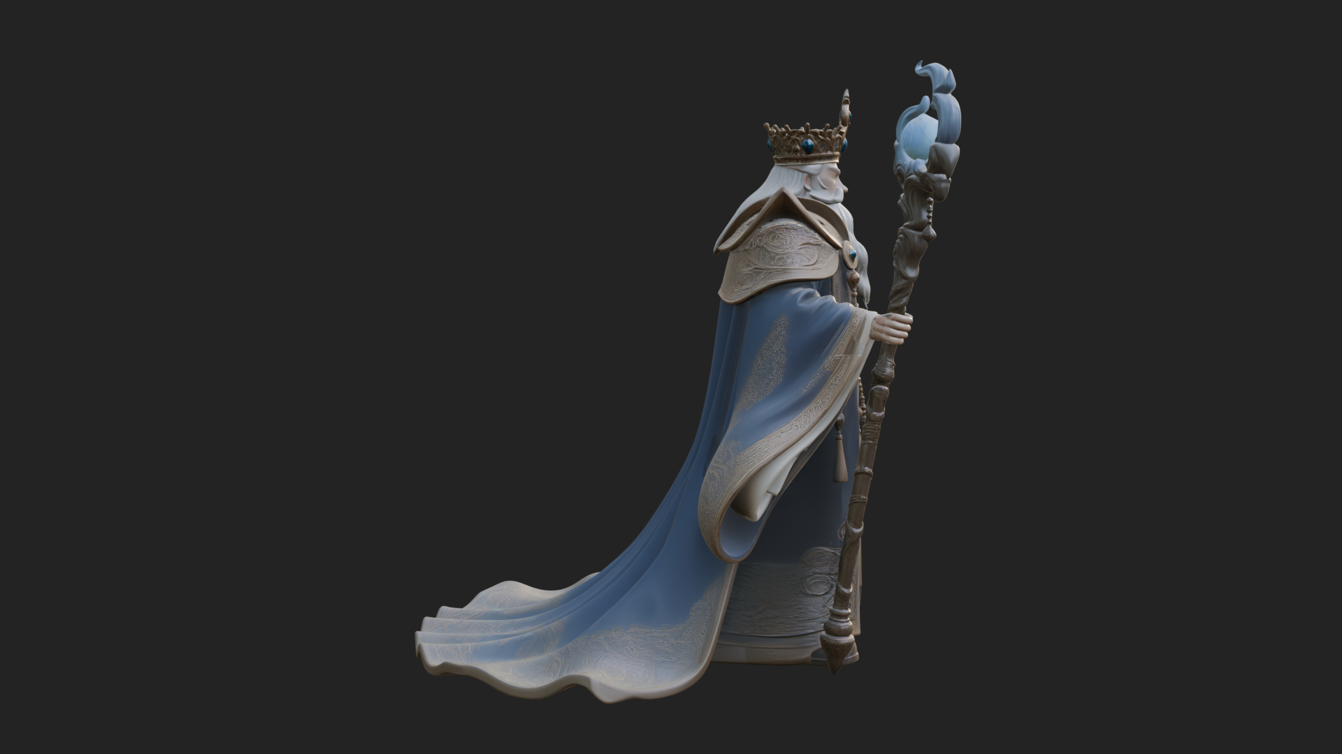 Crowned Bearded King Statue Design 22 3d Print Model 3D Model